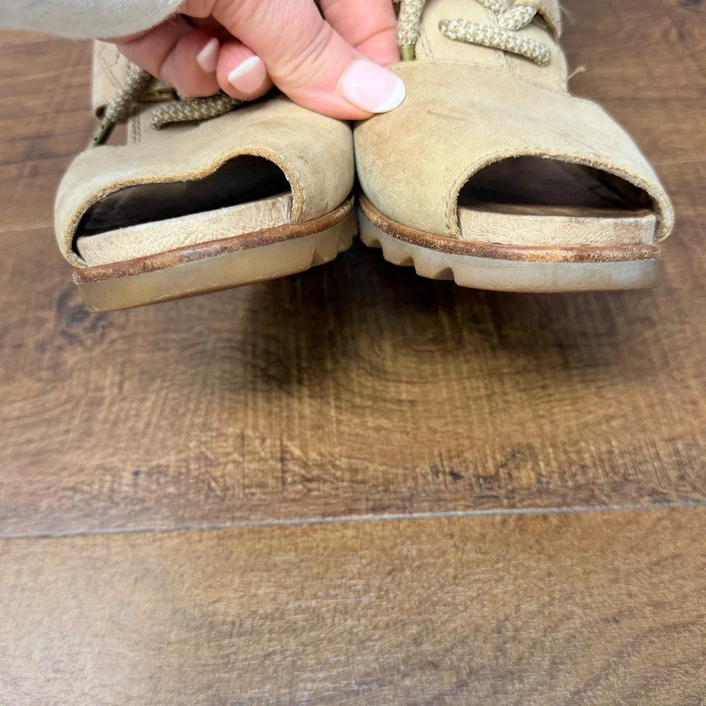 SOREL Joanie Lace Sandal Tan Suede Wedge Heel Open Toe 6
